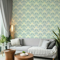 Mist leaf wallpaper in cozy, rustic Strawberry Folk style

