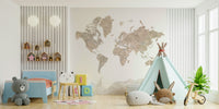 Educational map wallpaper in soft neutral watercolor hues

