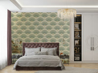 Peel and stick tropical wallpaper with layered foliage

