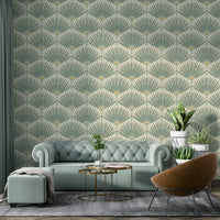 Jungle-style wallpaper with botanical leaf patterns


