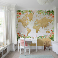 Artistic floral world map for free-spirited interiors

