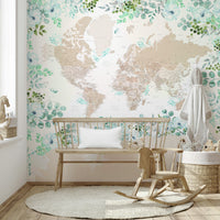 Decorative rustic map wallpaper for study or den

