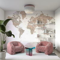 Classic world map wallpaper in aged watercolor design

