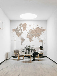 Rustic world map mural for timeless wall décor

