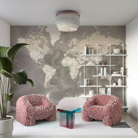 Earth-toned map mural with watercolor effect

