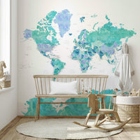 Refreshing turquoise world map for creative spaces

