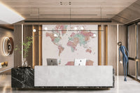 Pastel watercolor world map wallpaper for kids’ rooms

