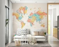 Educational world map wall décor with watercolor design

