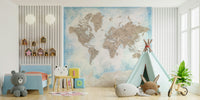 Serene global map wall décor with watercolor style

