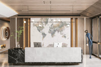 Warm global map mural in natural earthy colors

