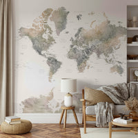 Earth tone watercolor world map wallpaper

