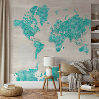 Decorative world map in refreshing oceanic blues

