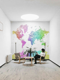 Educational wall mural with colorful world map design

