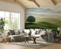 Peaceful scenic wallpaper for walls featuring gentle hills

