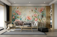 Artistic wallpaper design with romantic blush flowers

