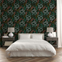 Red-sided garter snake wallpaper for bold interiors

