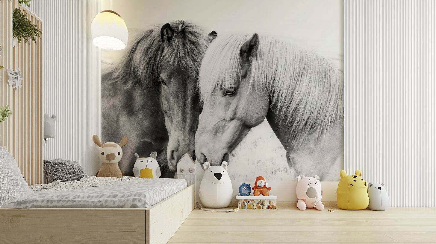 Beautiful horse love mural for bedrooms or living rooms


