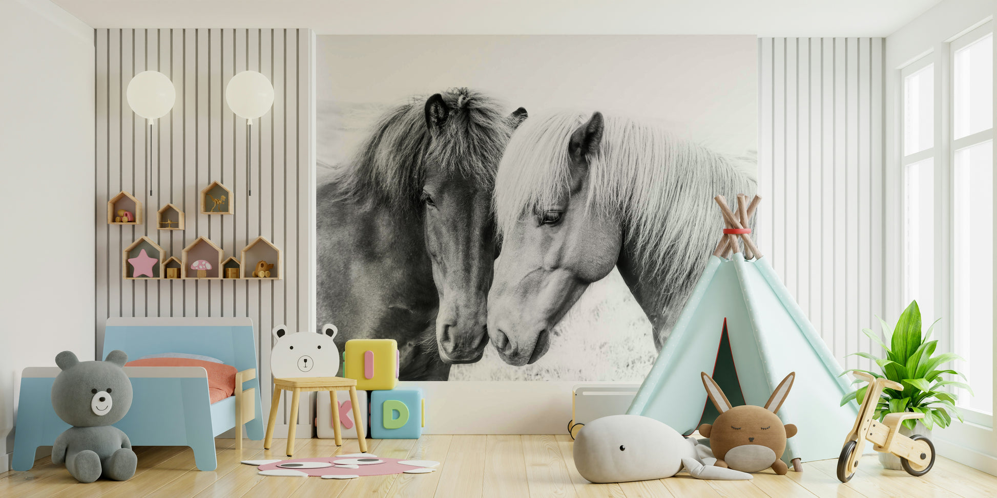 Romantic horse love mural for cozy spaces

