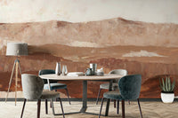 Misty mountain landscape wallpaper in warm hues

