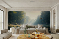 Morning mist forest wallpaper mural

