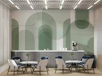 Soft tone green arch wall covering


