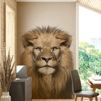 Lion face wall mural in bold detail

