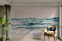 Ocean wave blush wall mural for serene interiors

