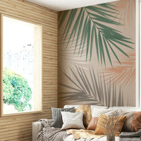 Playful tropical palm leaves mural for bedrooms


