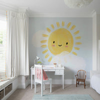Happy sun face wallpaper for kids’ walls

