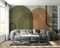 Abstract arch wall mural in warm tones

