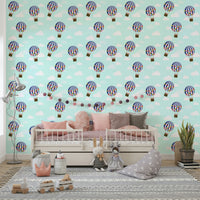 Vibrant floral hot air balloon wallpaper for a fun room decor

