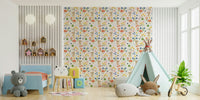 Kids room wallpaper with mouse and flora

