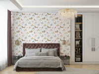 Puppy and botanical pattern wallpaper

