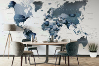 Contemporary world map in ocean colors


