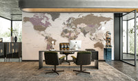 World geography mural in soft hues

