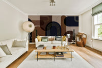 Gold line art on deep tones mural

