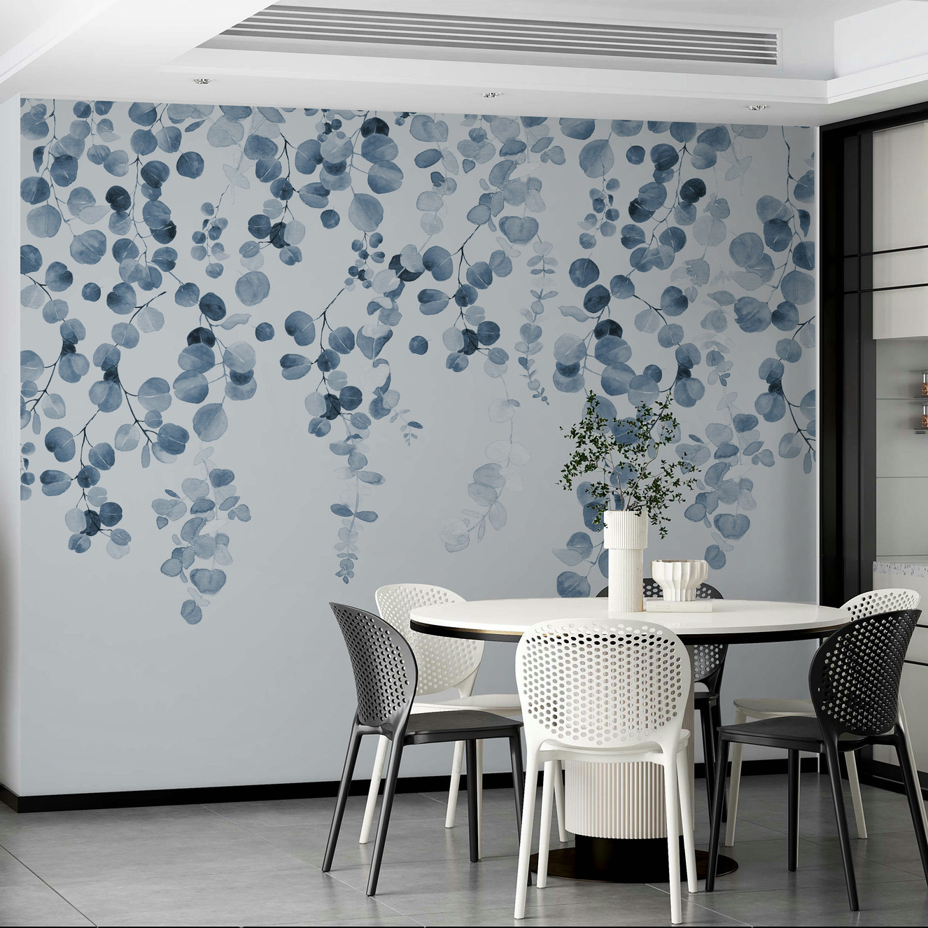 Blue eucalyptus leaves wall wallpaper

