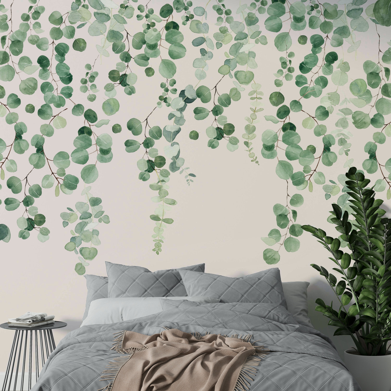 Eucalyptus pink and green wall mural for interiors

