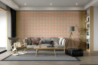 Coral and green retro floral wall mural

