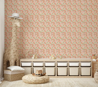 70s-inspired coral green floral wallpaper


