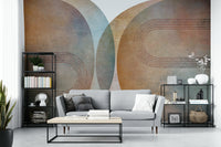 Modern mural with curved mid-century shapes

