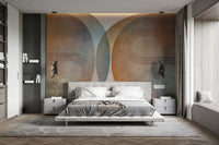 Organic shapes wall mural in retro style

