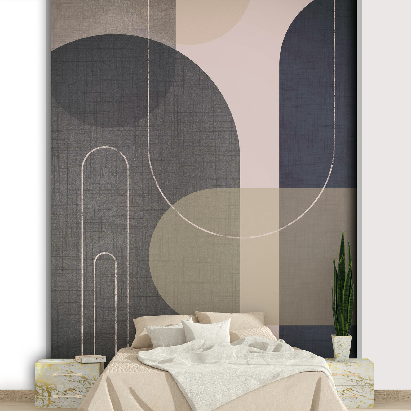 Mid-century linen texture wall mural design

