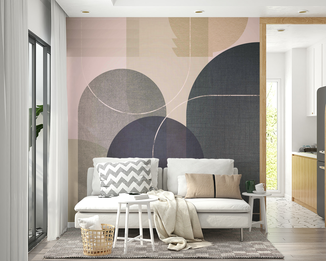 Modern Mid Century linen 3 wall mural for contemporary spaces

