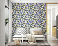 White wallpaper with watercolor blue flowers

