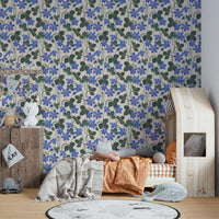 Romantic blue floral print for wall decor

