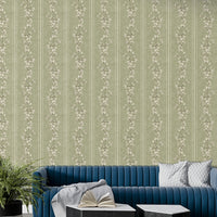 Bloom stripe wallpaper in soft green tones

