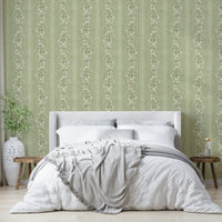 Botanical stripe pattern wallpaper in sage

