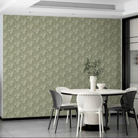 Green wallpaper with scattered flower bouquets

