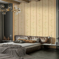 Romantic soft yellow floral stripe wall design

